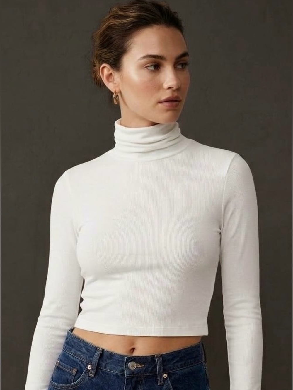 Sunday Best Aritzia Freshman White Ribbed Cropped Turtleneck Top 2XS (fits XS/S)